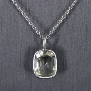 Vintage 16” Sterling Silver Necklace w-Quartz Crystal Pendant also stamped 925